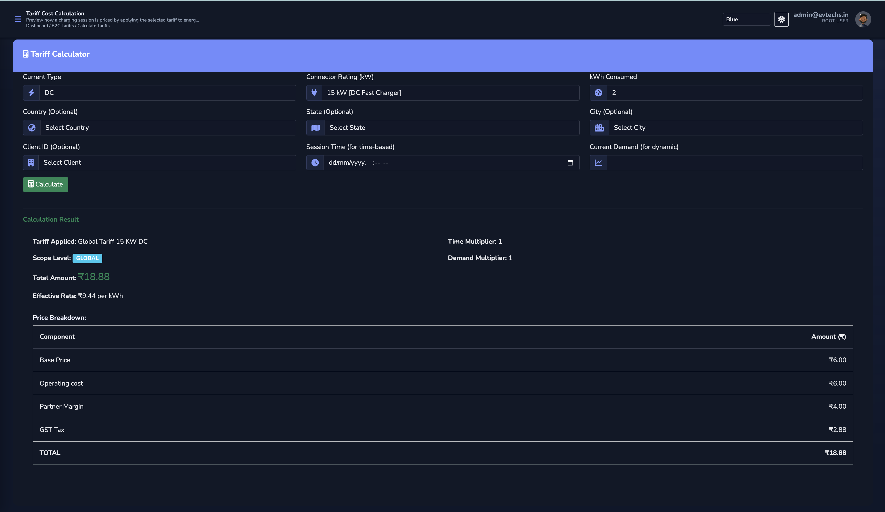 Tariff Calculation Dark