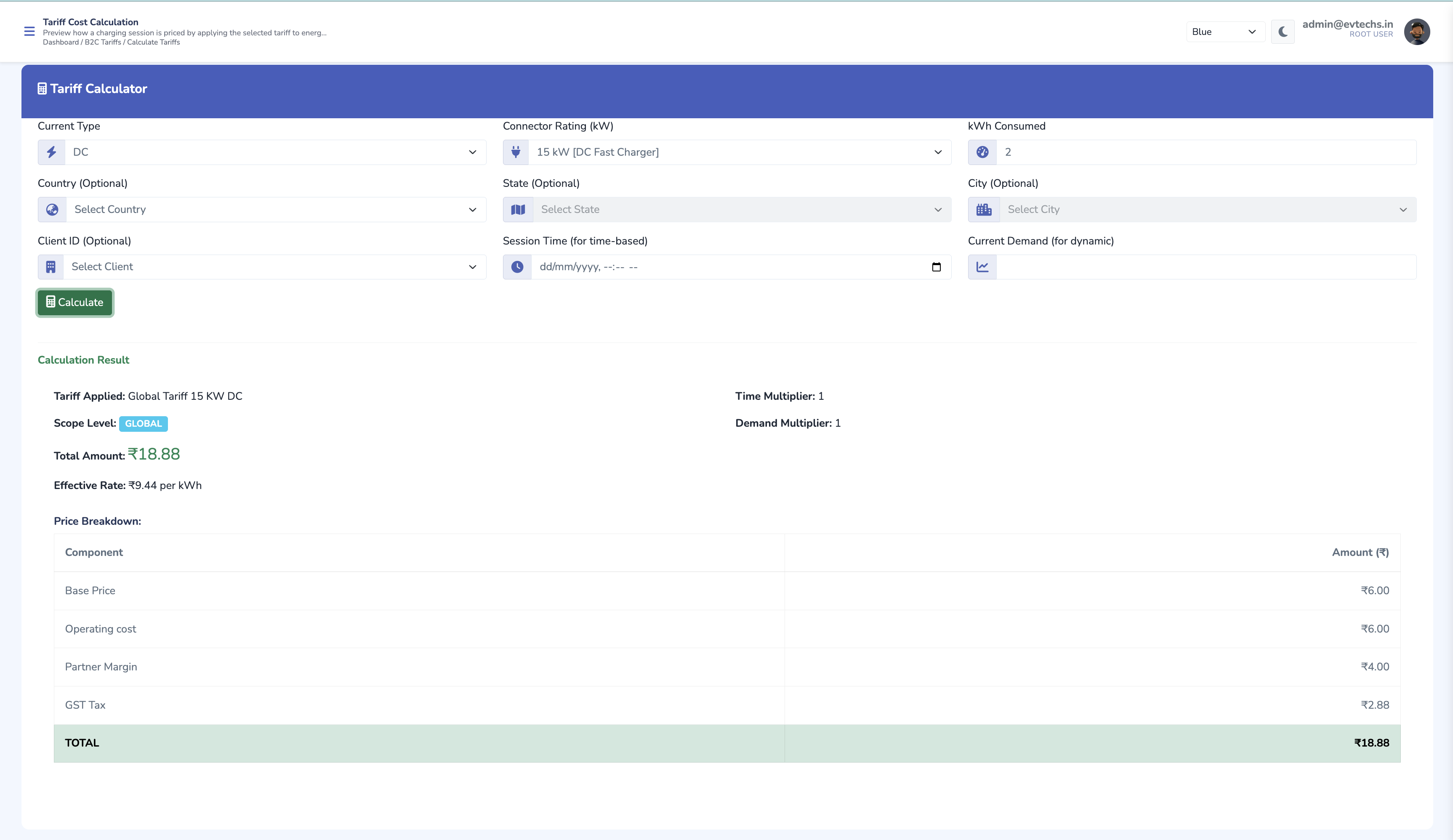 Tariff Calculation Light